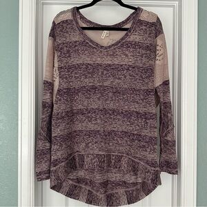 Free People WE THE FREE‎ Purple Striped Pointelle Boho Lagenlook Oversized Top